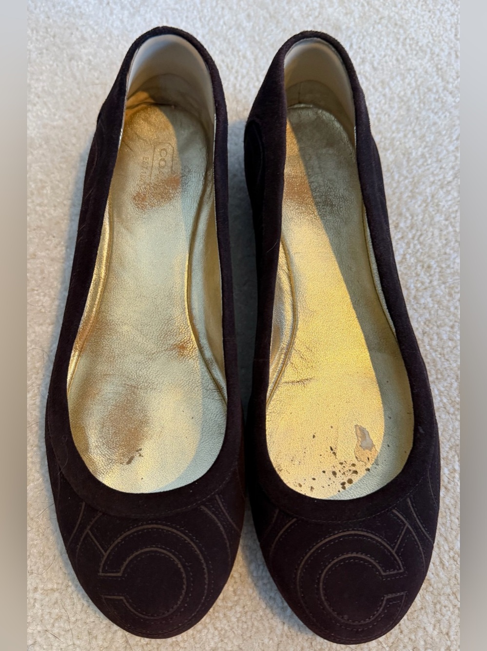 Vintage Coach Suede Ballet Flats, Brown Size 9